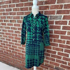 Navy and Green Houndstooth Dress